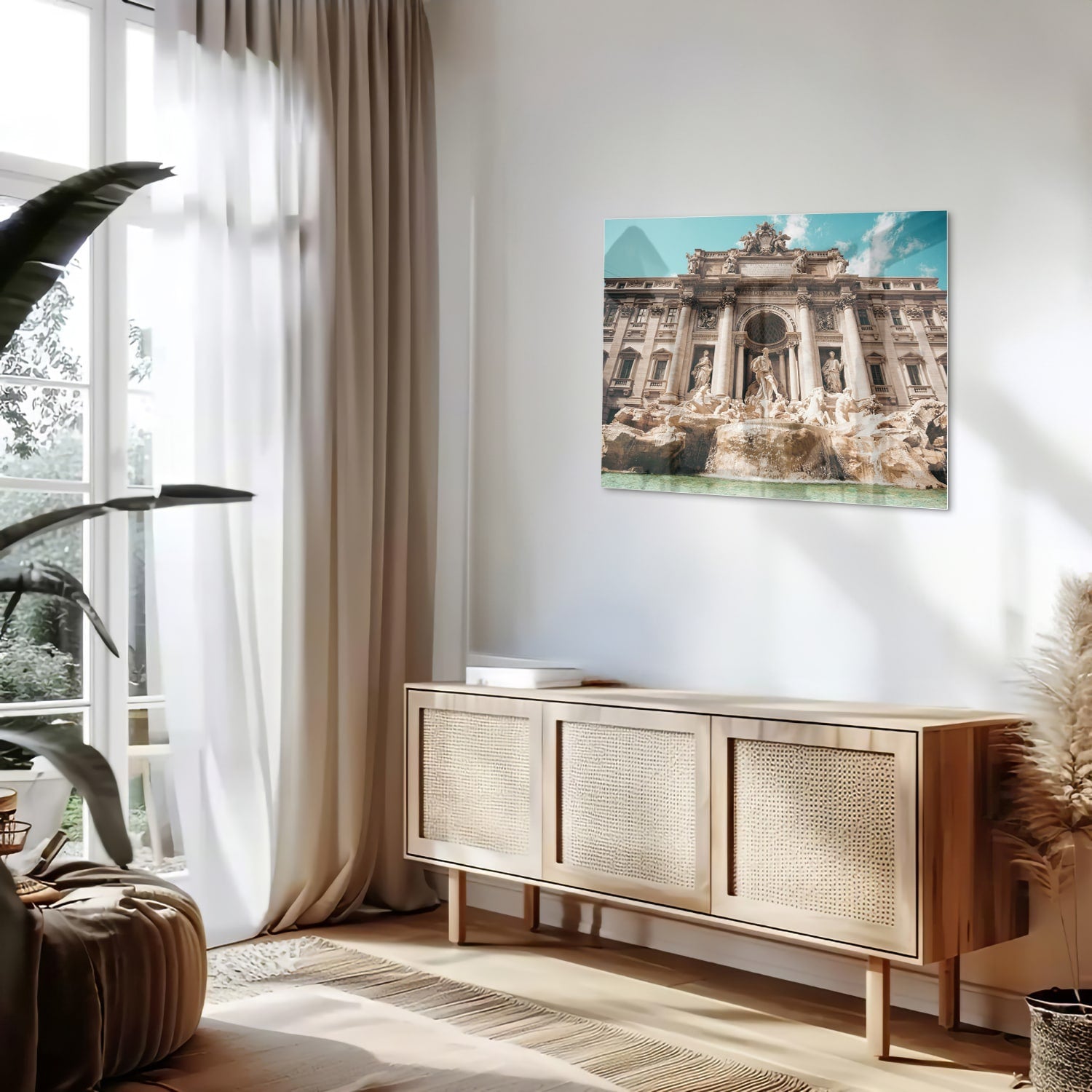 Glazen schilderij van de Trevi-fontein in Rome, prachtig weergegeven.