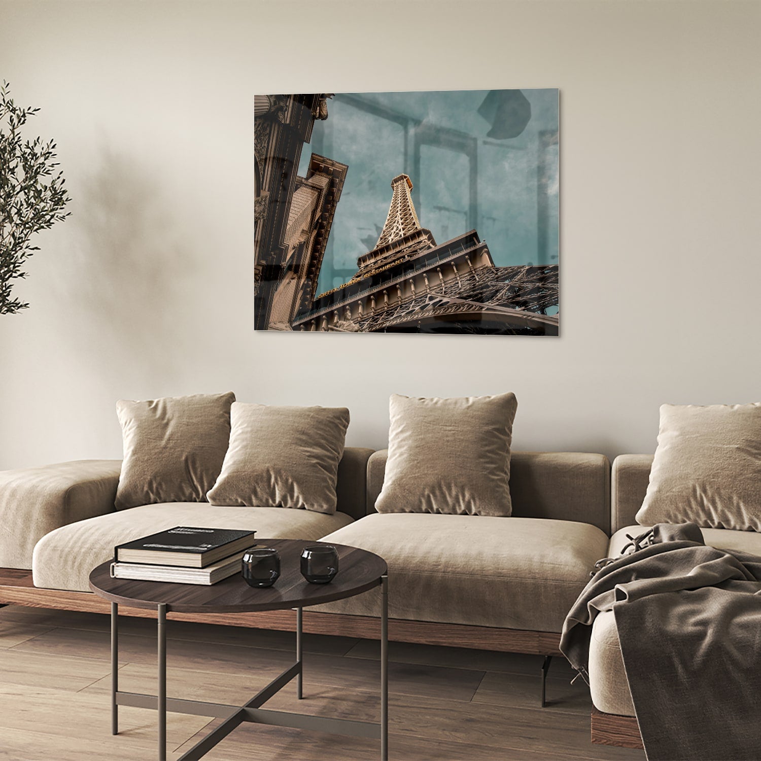 Glas schilderij van de Eiffeltoren met een luxe uitstraling