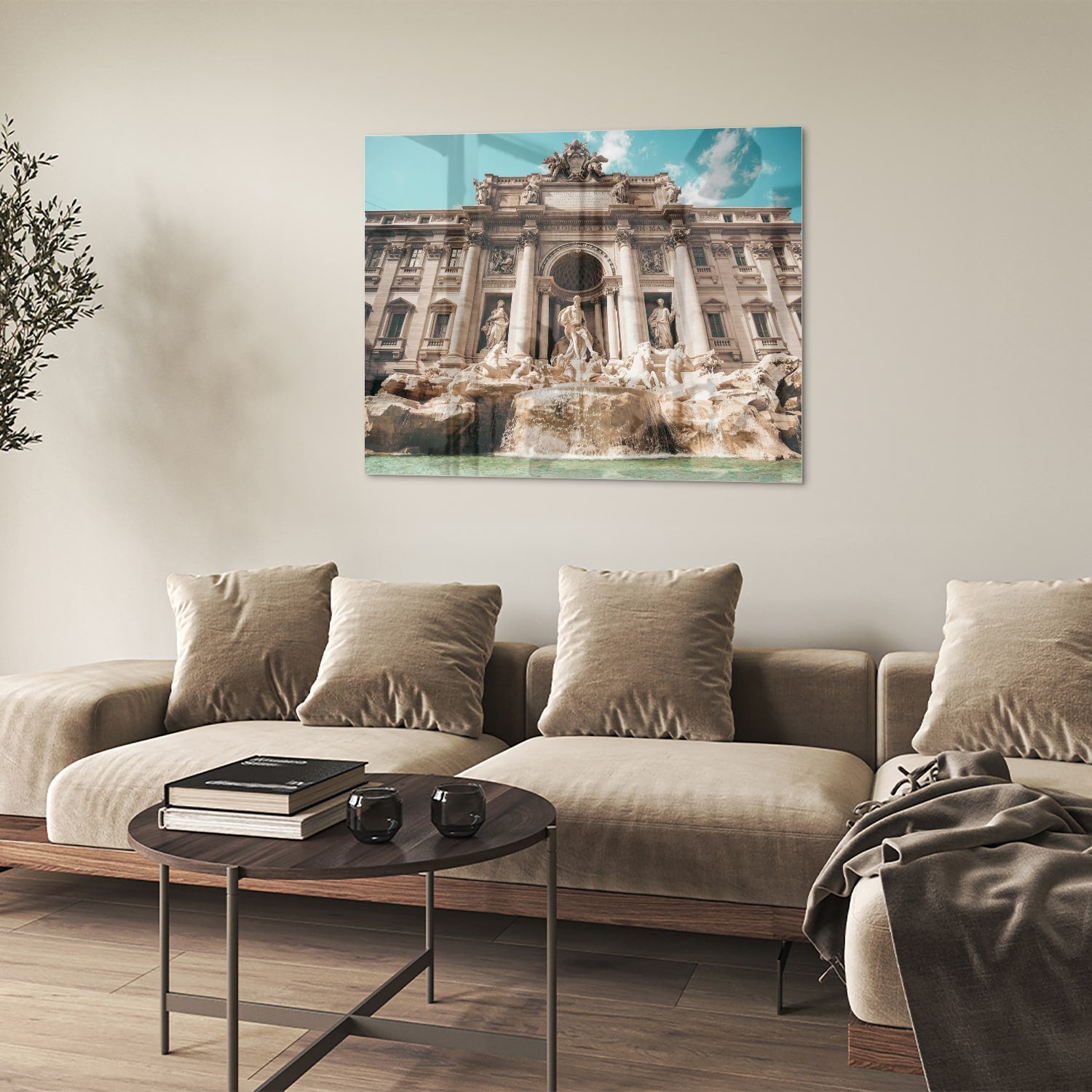 Glazen schilderij van de Trevi-fontein in Rome, prachtig weergegeven.