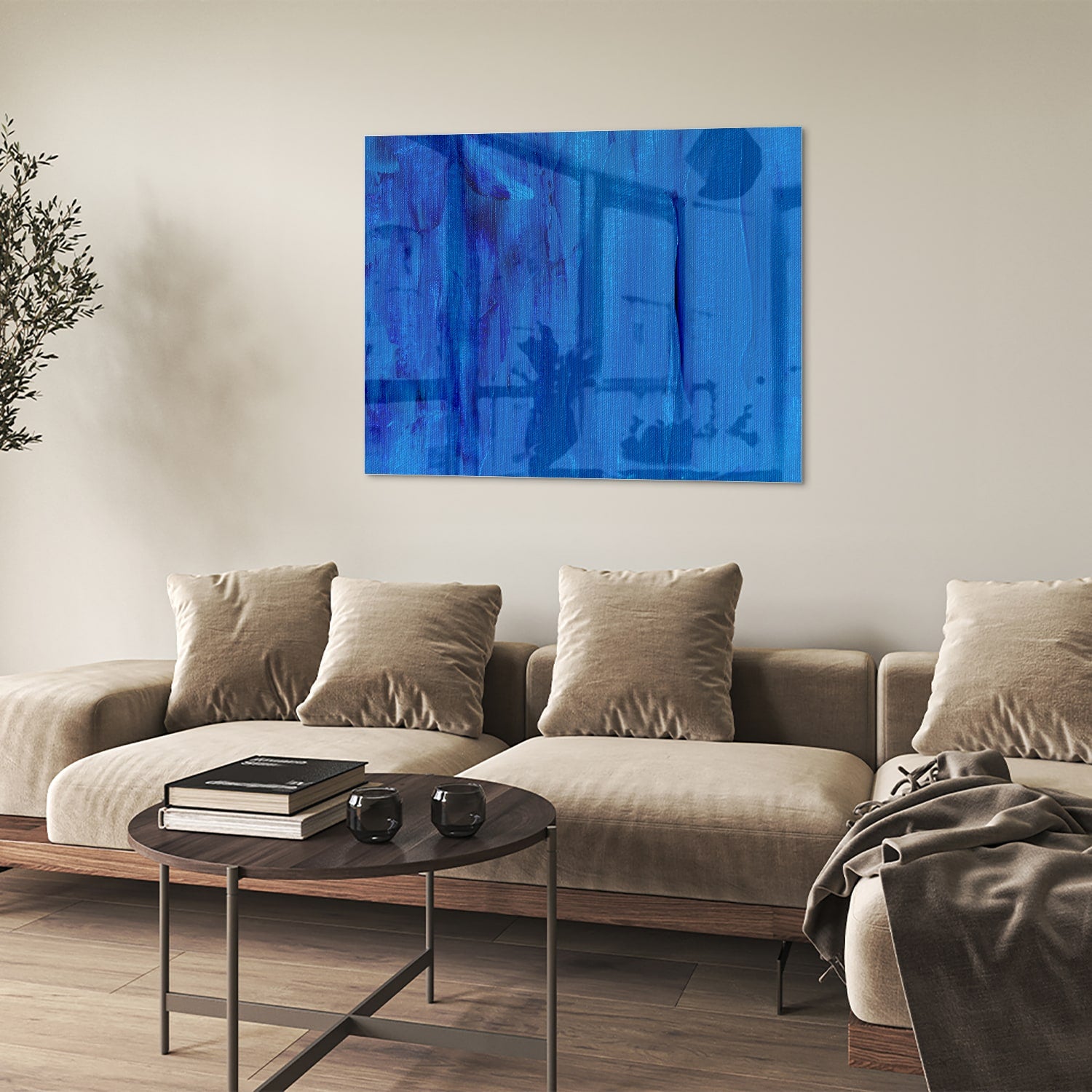Abstract glazen schilderij in blauw, perfect voor moderne inrichting