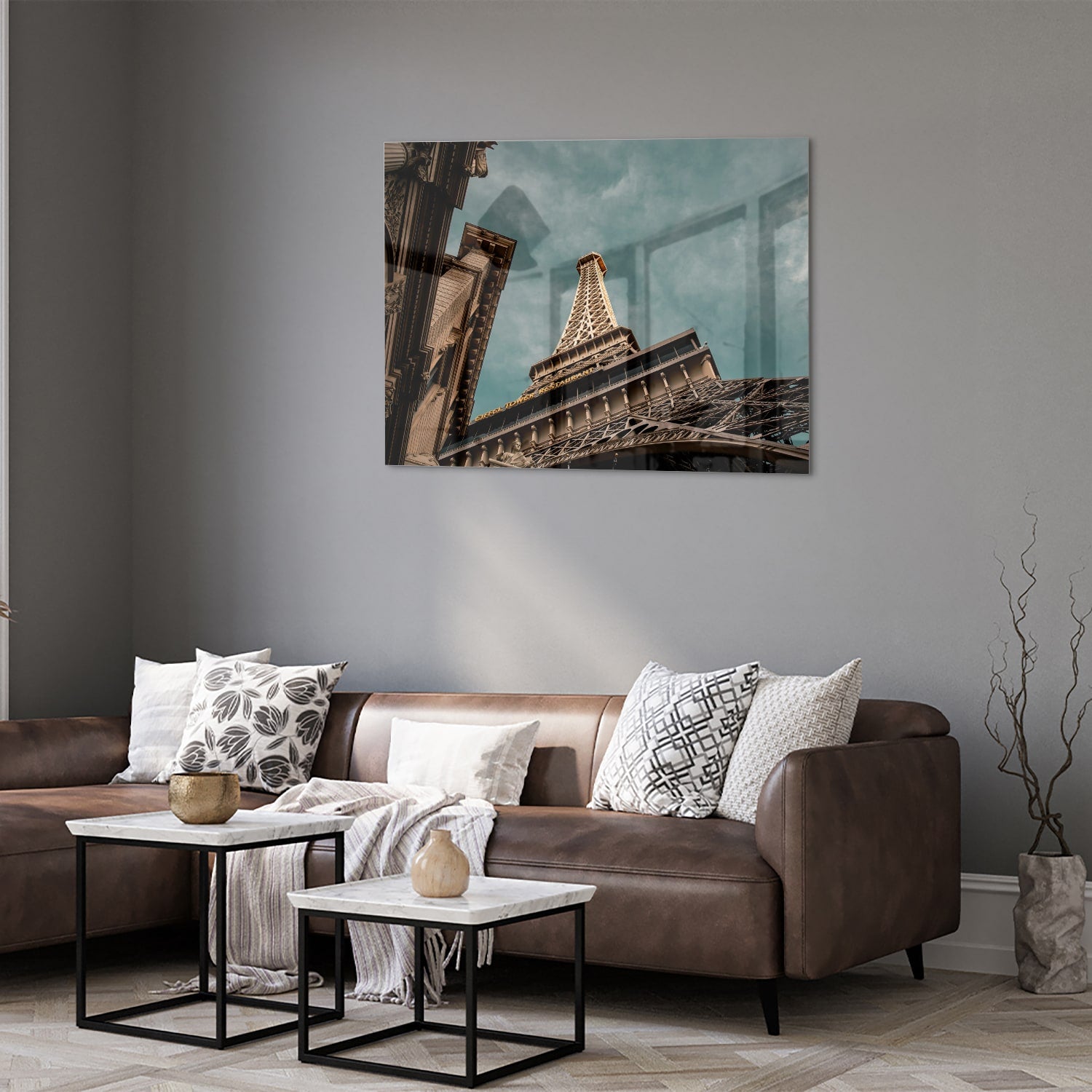 Glas schilderij van de Eiffeltoren met een luxe uitstraling