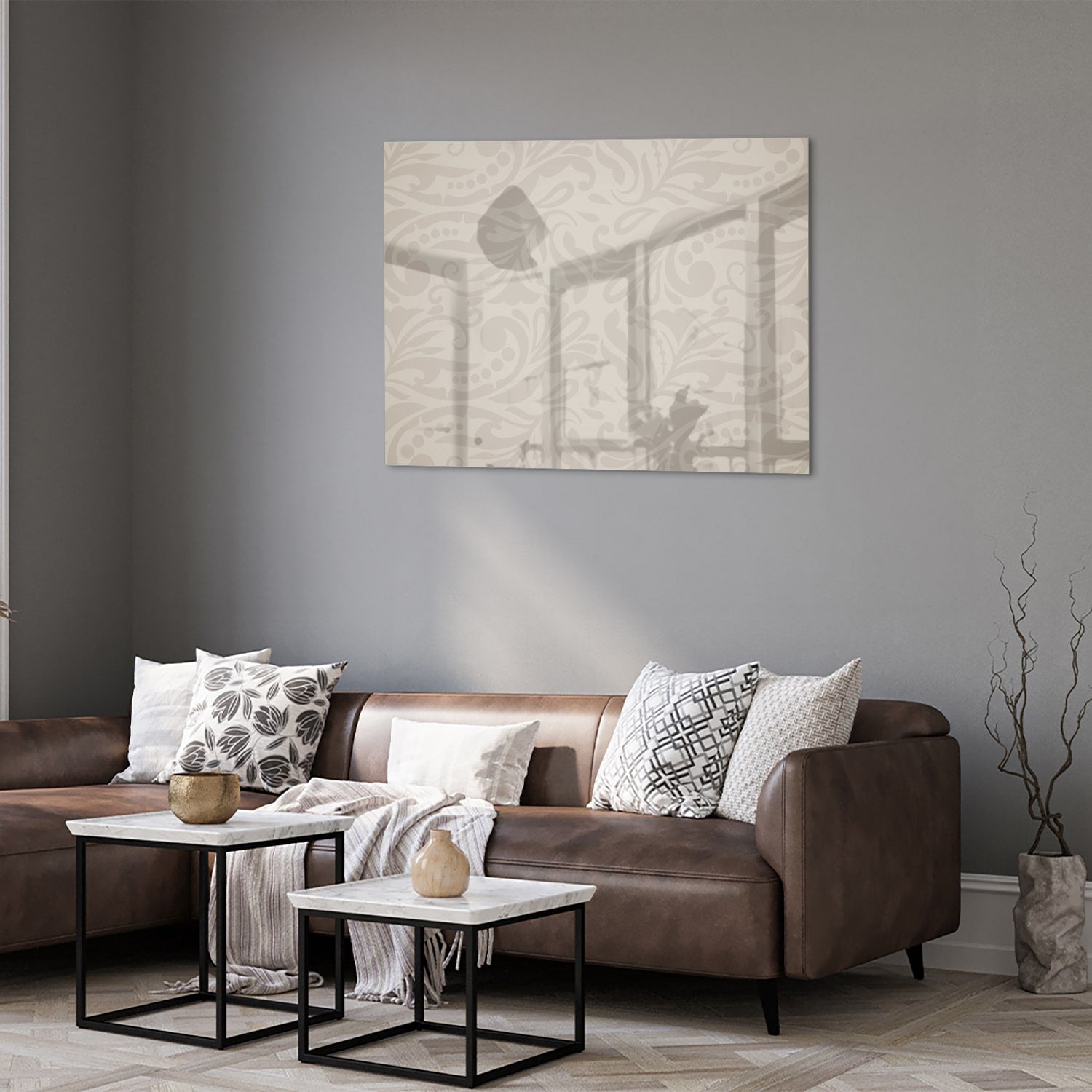 Elegante glazen schilderij met subtiel patroon aan de wand