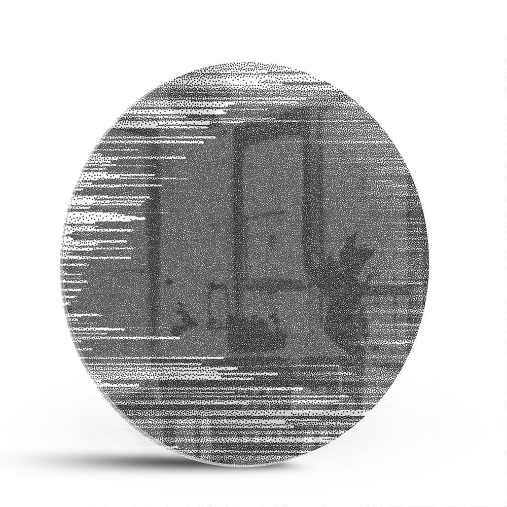 Abstract glazen schilderij in zwart-wit aan de muur met planten