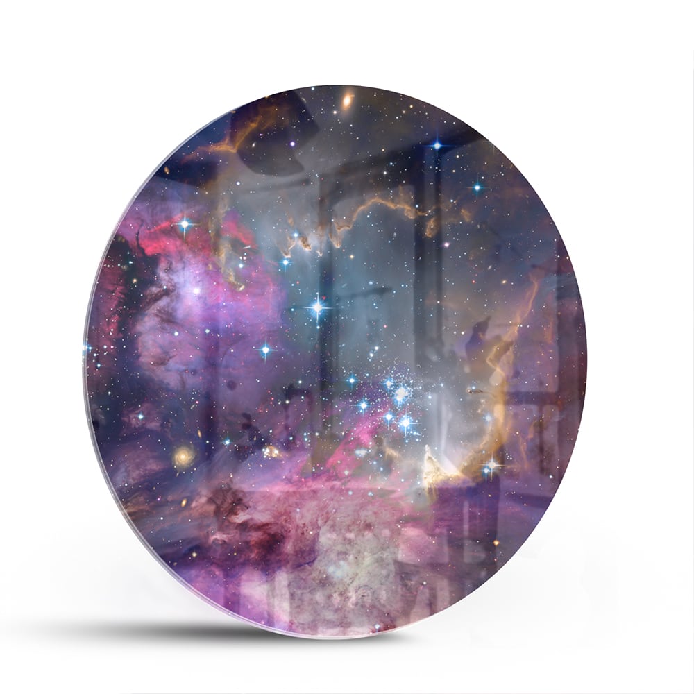 Glazen schilderij met een prachtig universum en sterren op een wand