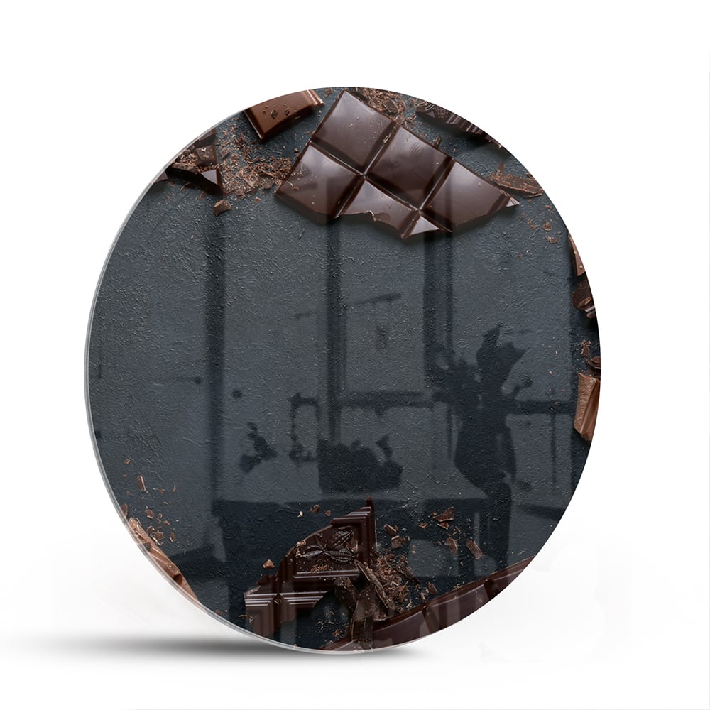 Glazen schilderij met chocolade in een moderne woonkamer