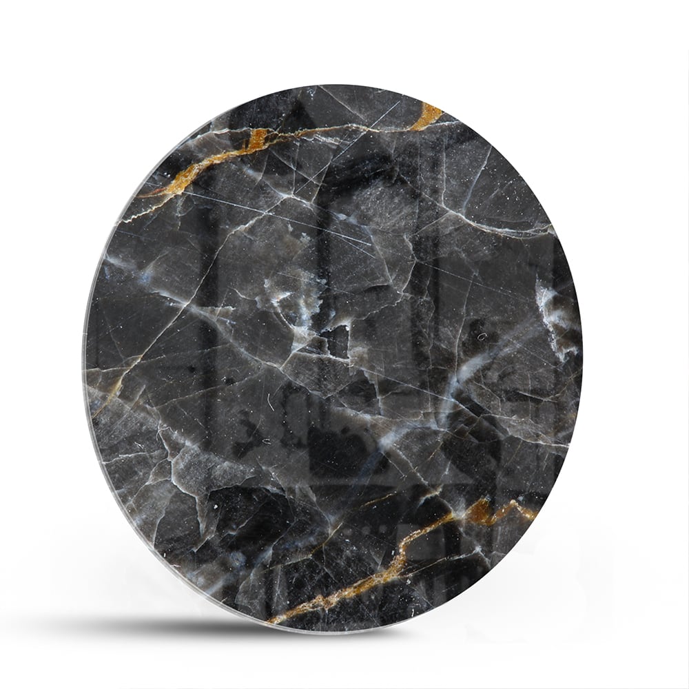 Elegant glazen schilderij met marmerpatroon in zwart en goud