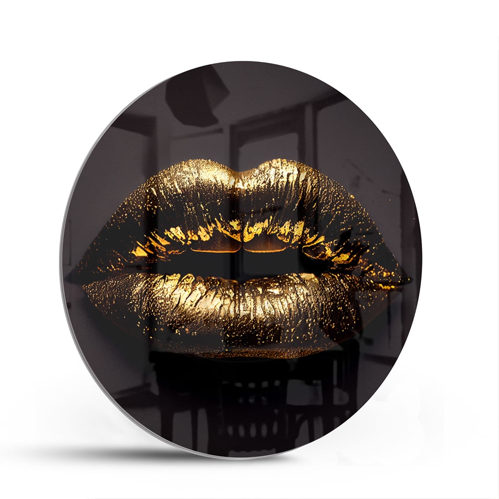 Glazen schilderij met gouden lippen, elegant voor in de woonkamer.