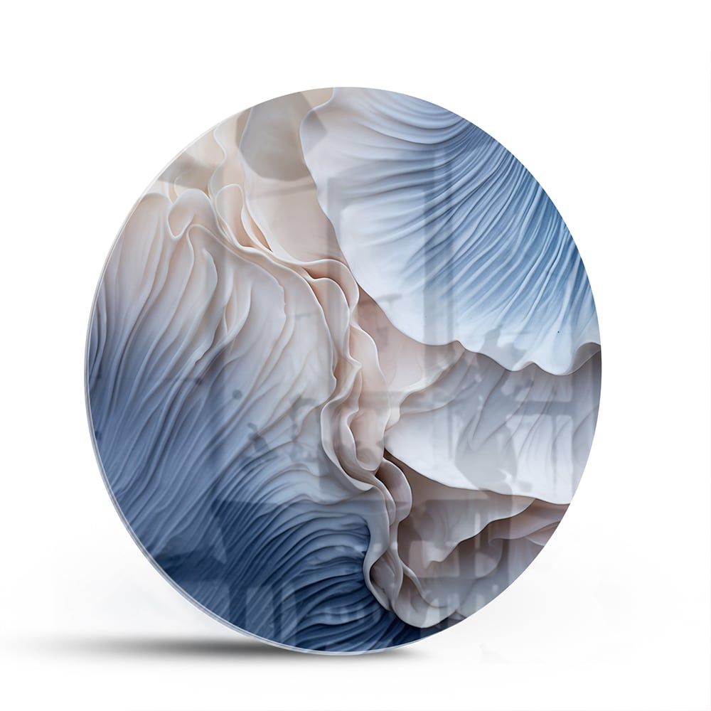 Glazen schilderij met blauw-witte patronen in modern interieur