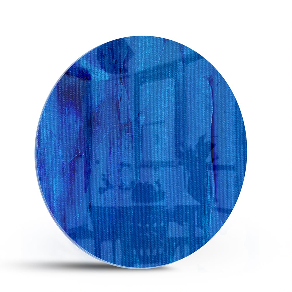 Abstract glazen schilderij in blauw, perfect voor moderne inrichting