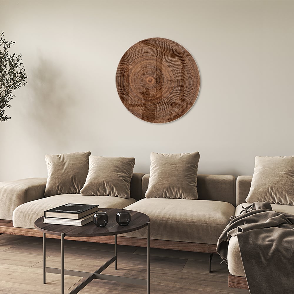 Glazen schilderij met een prachtige houtnerf, perfect voor wanddecoratie.