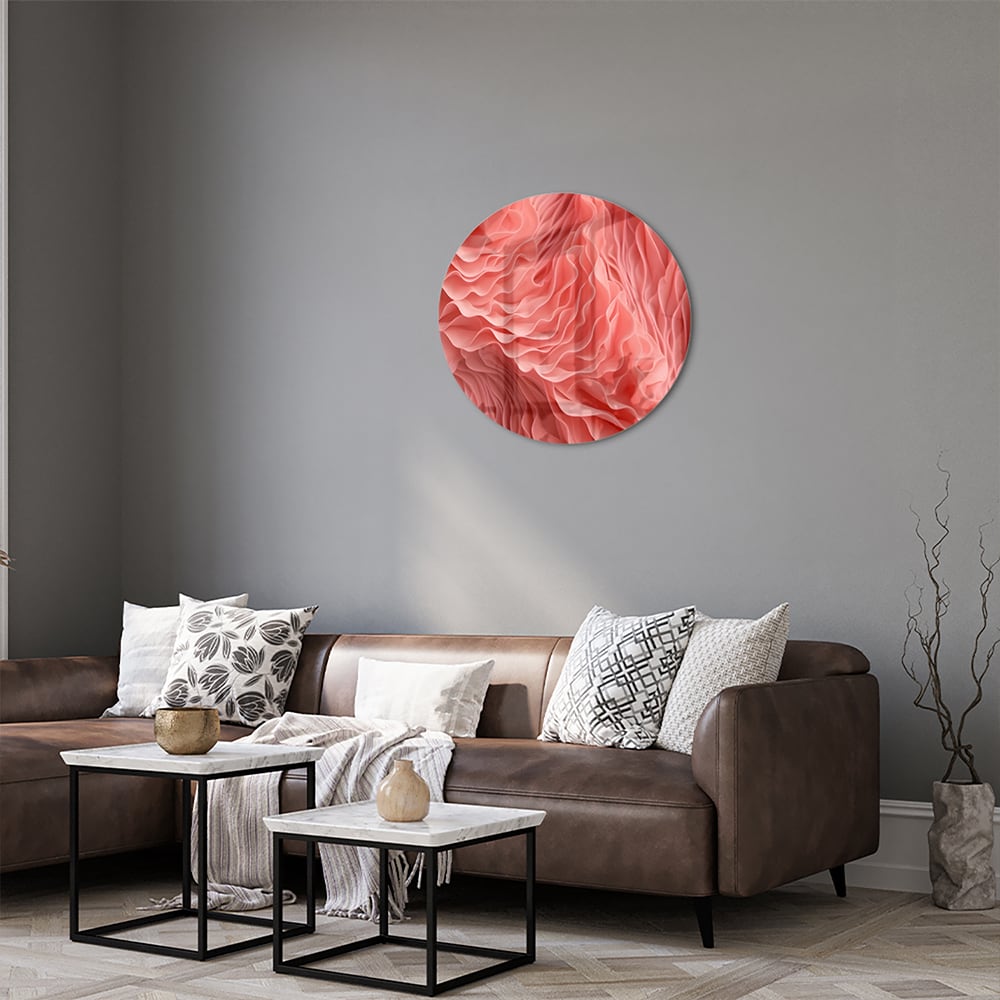 Abstract glazen schilderij in roze met golvende patronen, perfect voor wanddecoratie.